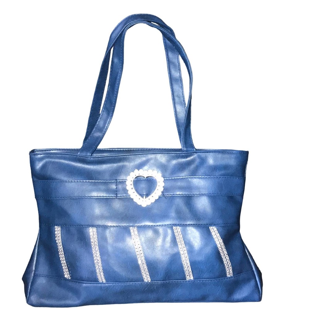 FAUX LEATHER VIBRANT BLUE EMBELLISHED DESIGN SHOULDER BAG